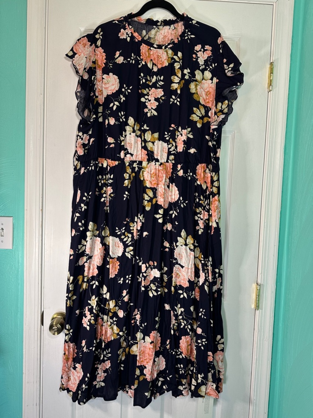 BloomChic Navy Maxi Dress with Pink Floral Print